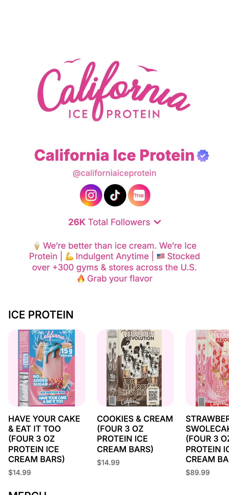 The californiaiceprotein page on Linkme